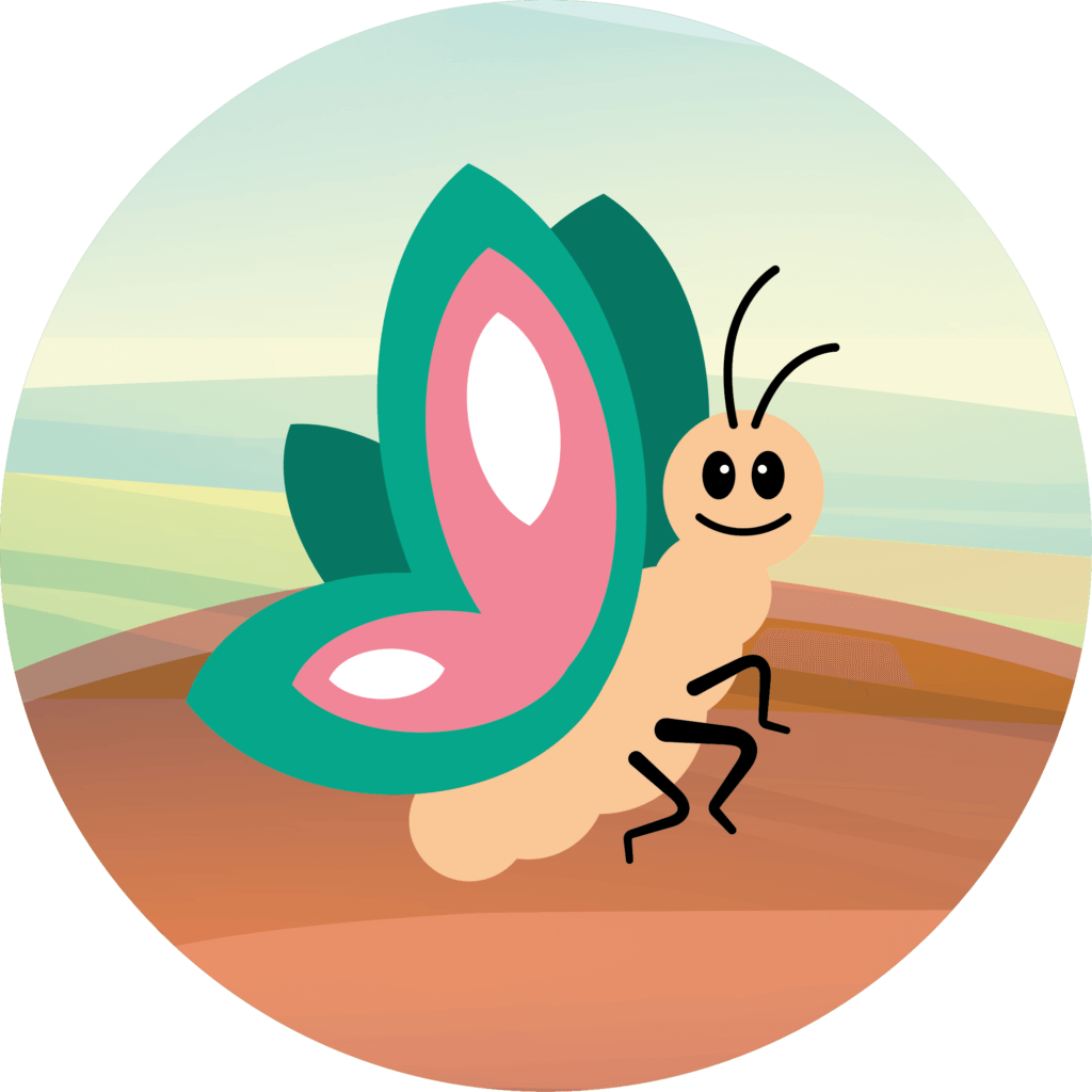 Human Design Tierillustration Schmetterling in grün-rosa