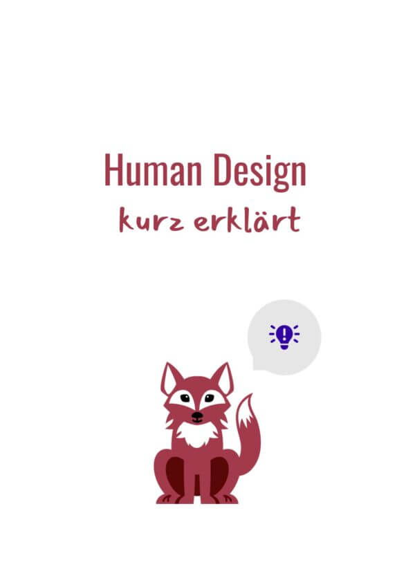 Vorschau Human Design Buch, Human Design kurz erklärt, mittig Abbildung kleiner Fuchs mit Icon Glühbirne
